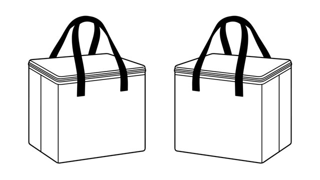 Square cube storage tote bag fashion flat sketch for tech pack cad