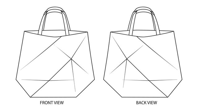 Geometric panel aesthetic tote bag fashion flat sketch for tech pack cad