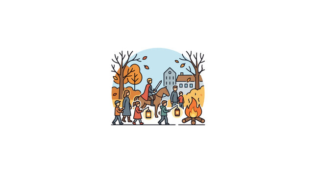 St. Martin's Day Lantern Parade Vector Illustration