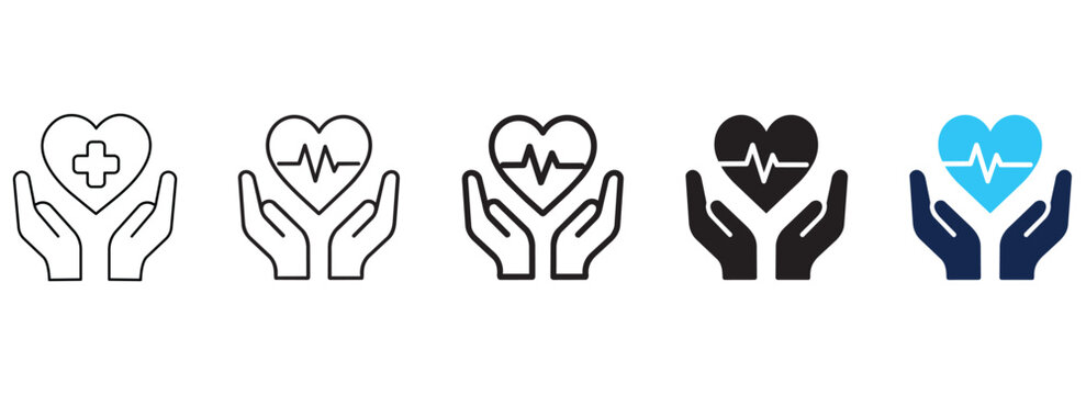 Medicare Healthcare and Heart Care Support Concept Editable Stroke Icon and Vector Illustration Set for Medical Protection, Wellness, Insurance and Patient Care