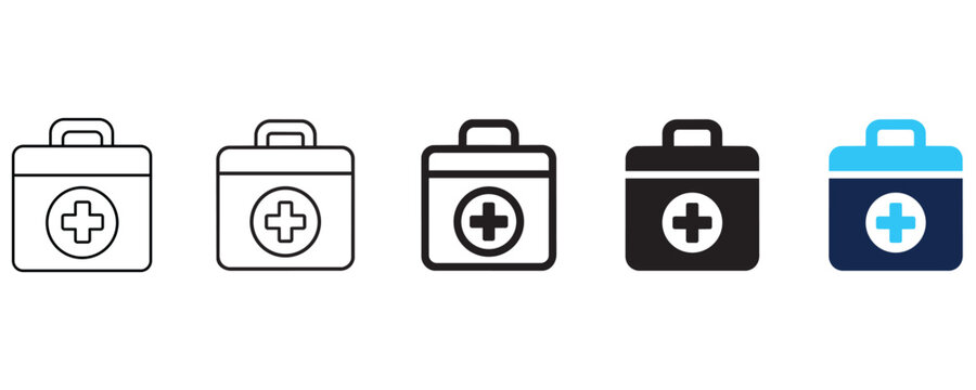 Medical Kit and First Aid Healthcare Concept Editable Stroke Icon and Vector Illustration Set for Emergency, Medicine, Treatment, Safety and Patient Care
