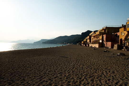 The colorful village of Varigotti, with its sandy beach on the Ligurian coast of the Riviera dei Fiori on a winter day in 2025
