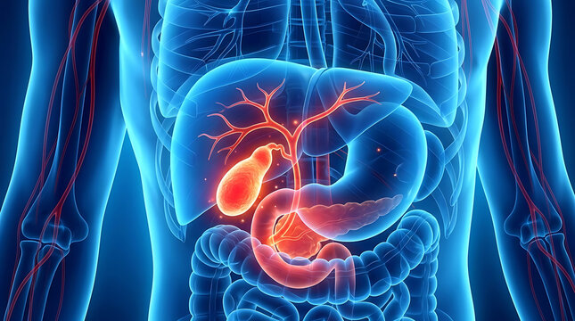 Human Gallbladder and Bile Ducts Anatomy Illustration &ndash; Detailed Medical Hepatobiliary Render