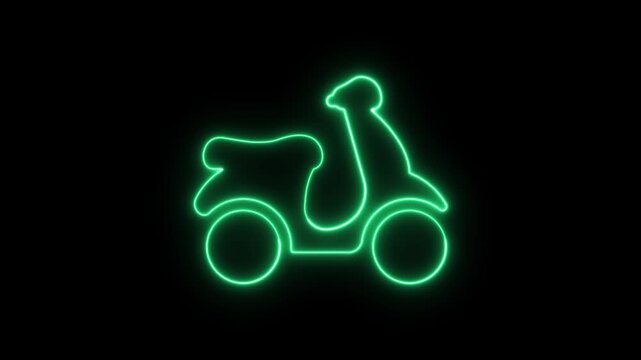 Neon green scooter icon. Glowing electric moped symbol for urban transport.