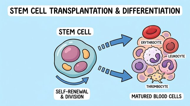 Stem cell transplantation and differentiation into mature blood cells process
