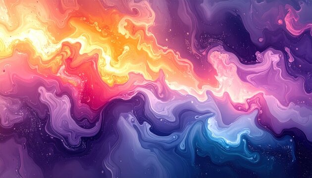 Abstract flowing colorful cosmic artwork. Vibrant nebulous shapes and swirling patterns