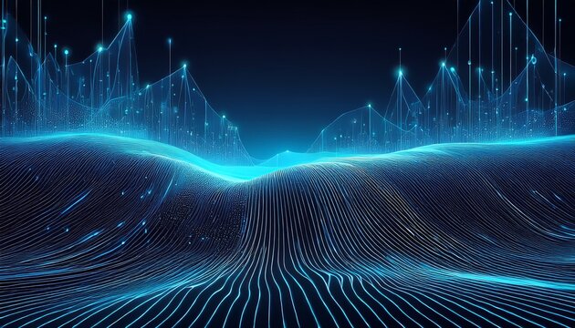 abstract digital landscape with glowing blue lines and points
