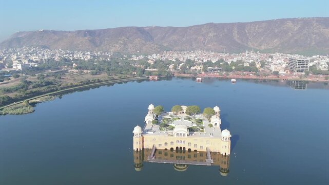 Aerial shot of Jan Mahal in Jaipur, Rajasthan, India