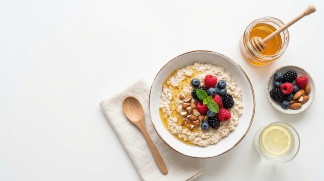 Oats Honey Berries Flat Lay