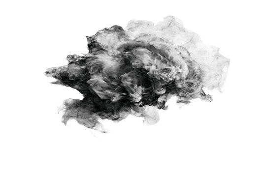 Black and white smoke cloud on transparent background