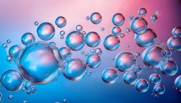 bubbles of water floating on a blue and pink background