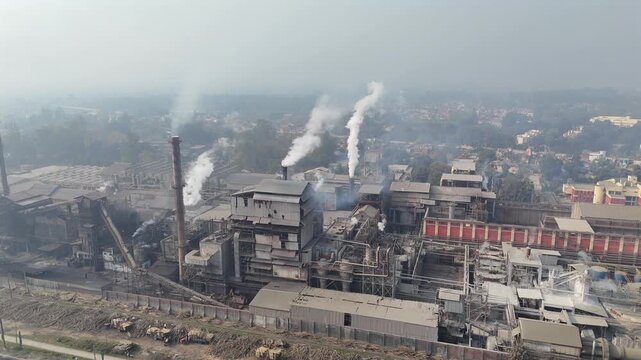 Aerial 4k shot of Star Paper Mill in Saharanpur, Uttar Pradesh, India