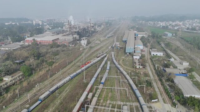 Aerial 4k shot of Rail yard in Saharanpur, Uttar Pradesh, India