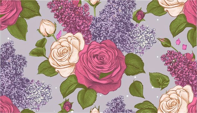 vintage floral pattern with roses and lilacs