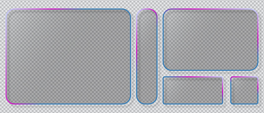 Colorful rounded rectangle shapes with checkered pattern and neon outlines on transparent background for graphic design elements