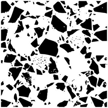 Black and white terrazzo texture with sharp angular stone fragments with texture composed architecture background decorative geometric material
