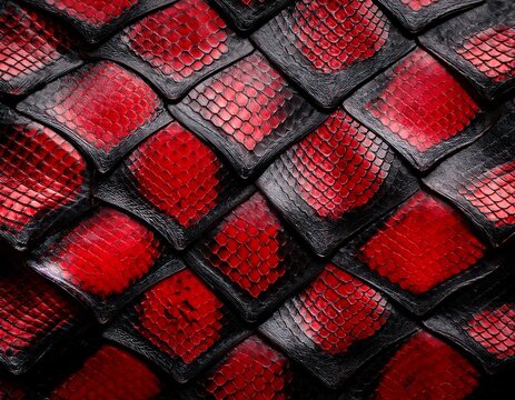 red and black exotic snake skin pattern or dragon scale texture as a wallpaper