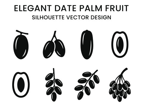 Date palm fruit silhouettes vector set for graphic design and food packaging