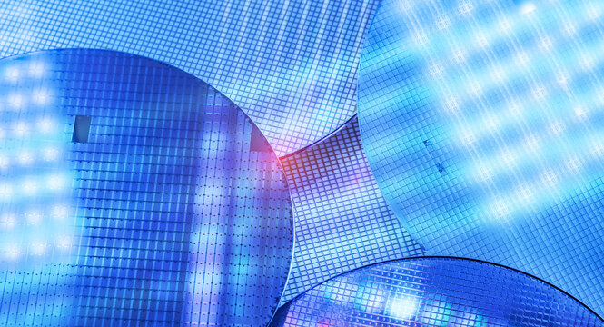 blue silicon wafer for manufacturing semiconductor of integrated circuit.Electronic circuit designs have been built onto the wafers using micromaching including photolithography