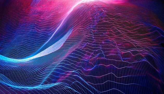 pink blue gradient wireframe texture undulates soft lighting creates modern digital backdrop for presentation poster or ui