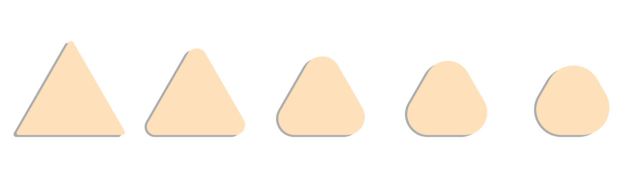 Vector geometric shape progression set showing transition from sharp triangle to rounded corner triangular form for modern logo design assets