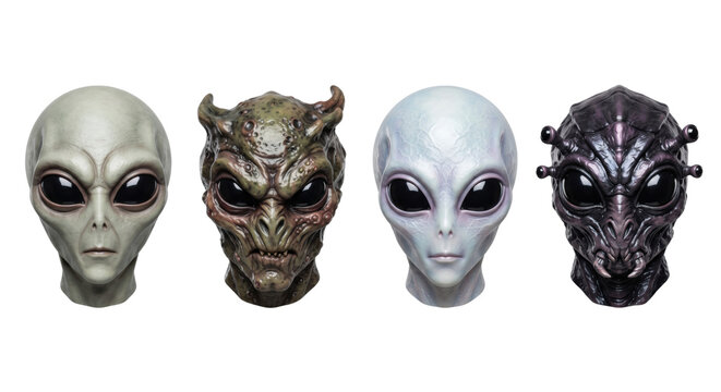 Extraterrestrial and alien character heads set isolated