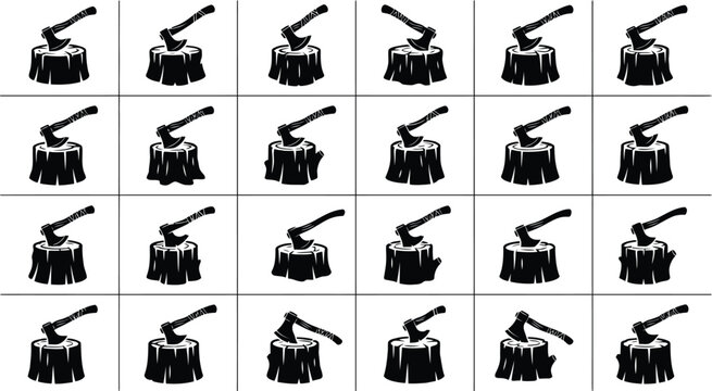 Executioner chopping blocks axes vector illustration showing medieval wood stumps with sharp hatchets