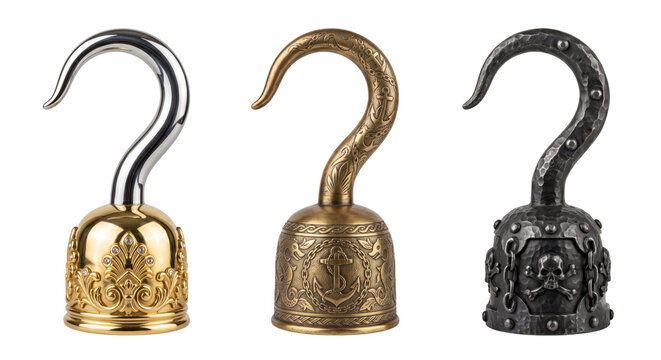 Ornate metallic pirate hook hand accessories set