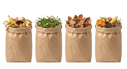 Fototapeta premium Brown paper bags packed with autumn leaves