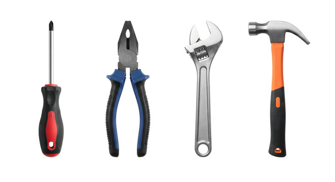 Essential hand tools set with screwdriver pliers hammer