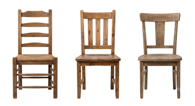 Old rustic wooden dining chairs collection