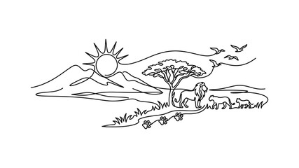 Obraz premium Sunny savannah landscape with acacia tree.