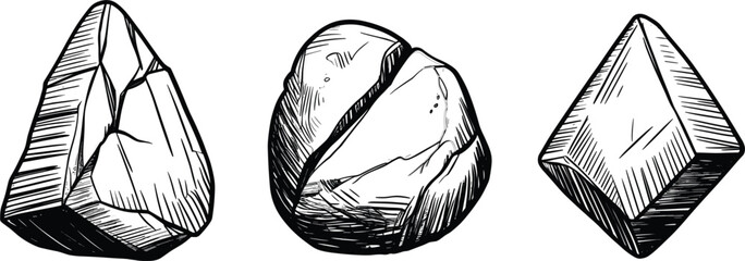 Hand Drawn Rock Collection, Natural Stone Vector Illustration Set for Geology and Landscape Design © MdMajnur