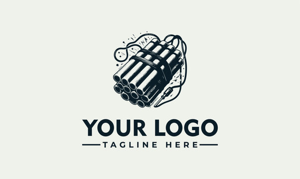 Vintage Hand Drawn Dynamite Stick Explosive Device Vector Logo Illustration Concept