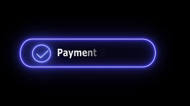 A premium stock video asset featuring a glowing blue neon button labeled "Payment Done" on a dark background.