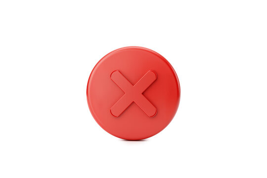 Minimalist Red Round Button with White X Mark, Flat Design Style