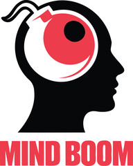 Mind boom concept with a human head and a bomb in the brain exploding thoughts and ideas © Lavly