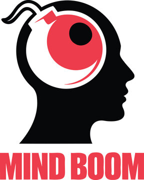 Mind boom concept with a human head and a bomb in the brain exploding thoughts and ideas
