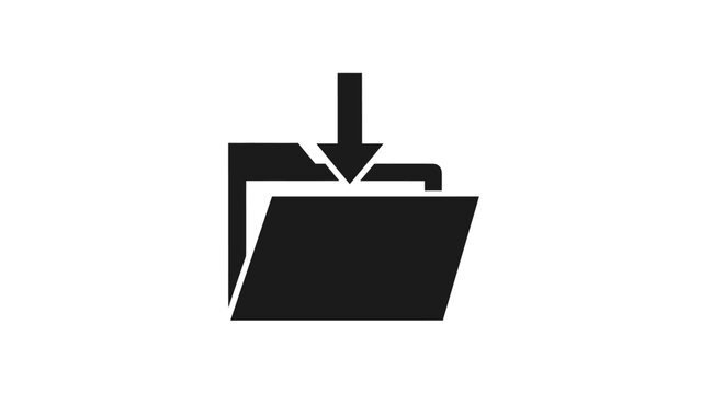 Black stylized icon of an open folder with an arrow pointing into it