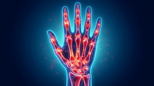 Detailed anatomical cross-section illustration of the human hand showing metacarpal bones and finger phalanges