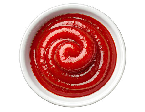 A Swirl of Rich Red Ketchup in a White Bowl