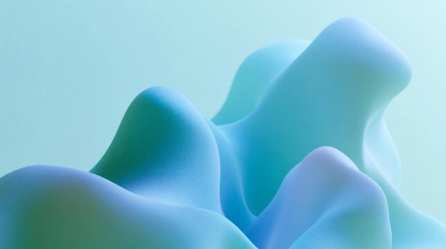 Abstract digital art piece with a light blue background. it features a group of three overlapping shapes that appear to be made of a smooth, fluid material.
