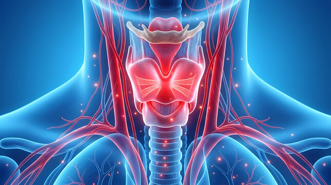 Detailed anatomical cross-section illustration of the human larynx and vocal cords showing cartilage structure