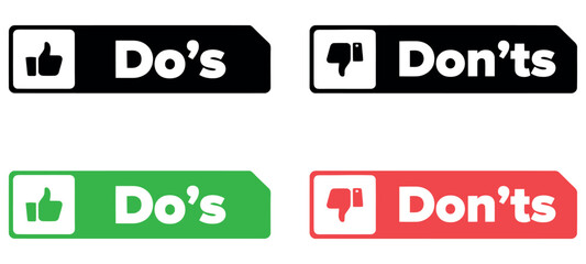 Set of do and don't signs with thumbs up and down icons for business and educational checklists. © Akram