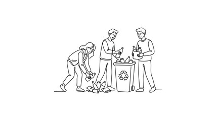 Obraz premium People sorting recyclable materials together outdoors.
