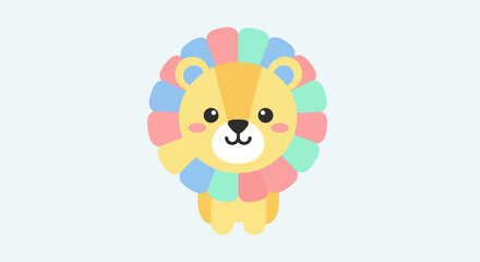 Cute little lion cub full body vector graphic illustration, cartoon style animal icon with colorful mane.