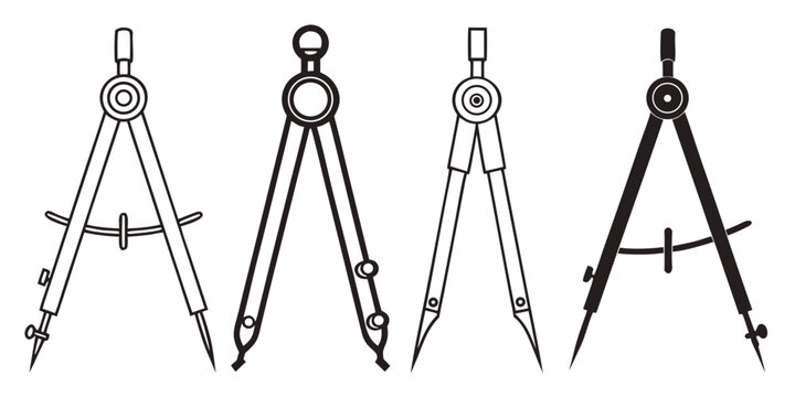 Architectural tools set, pencils, ruler, compass, protractor, triangles, on white background, architectural pencil