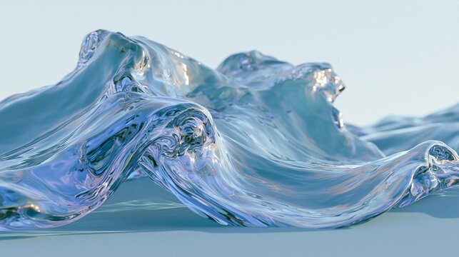 Close-up of a wave-like object that appears to be made of ice or water. the wave is made up of multiple layers of ice, with the top layer being a light blue color and the bottom layer a darker blue.