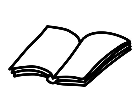 Wide open book with white pages. Outline illustration of a notebook spread. Diary with blank pages. Isolated vector element