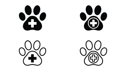 Four black and white animal paw print medical icons with crosses © Md. Musaddik Rahman